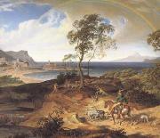 Joseph Anton Koch Stormy Landscape with Returning Rider (mk10) oil on canvas